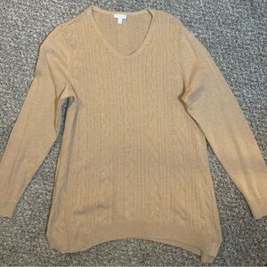 Talbots V-Neck Cable Knit Sweater - Beige